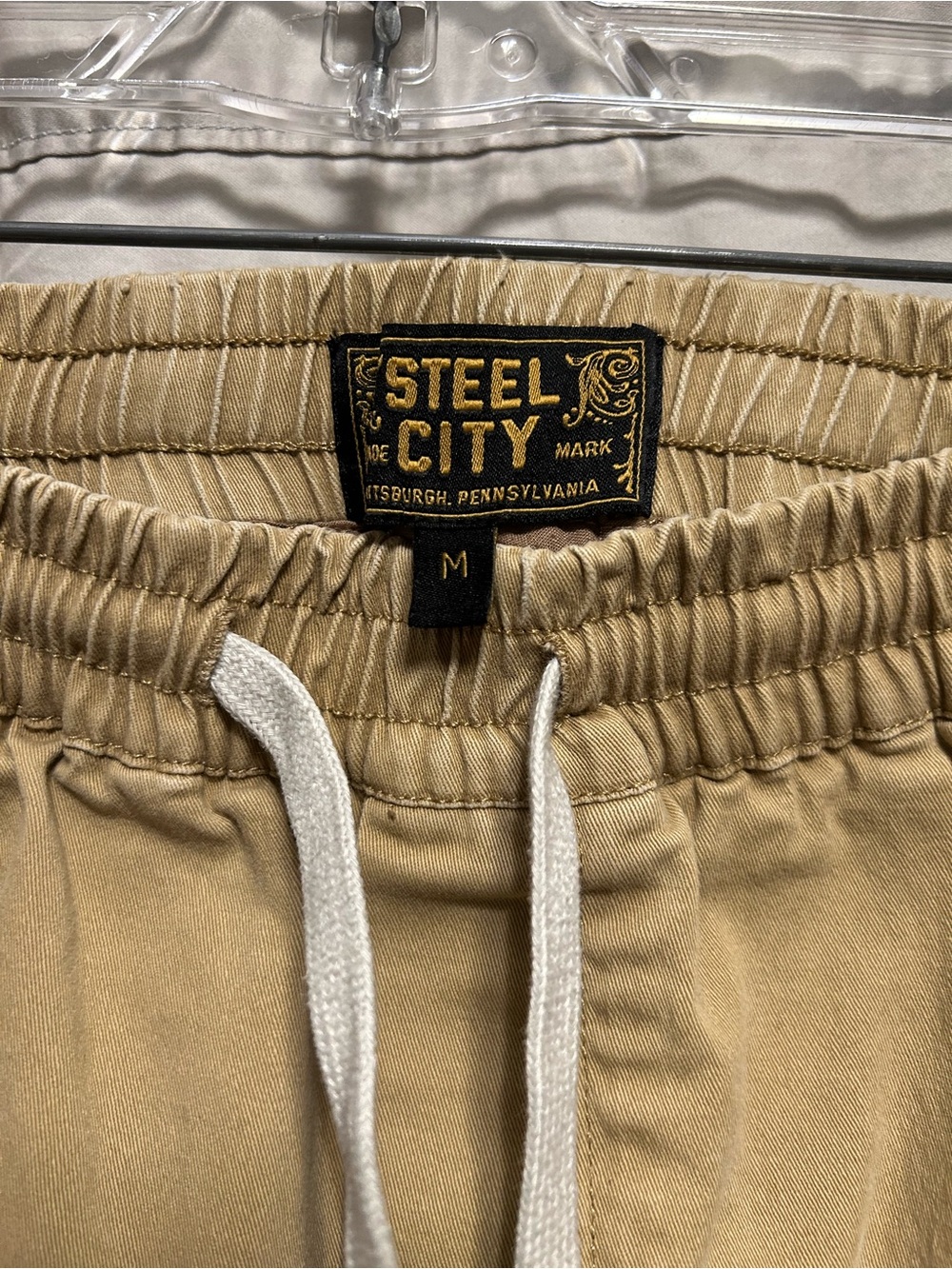 Steel City Men's Drawstring Chino Pants in Tan - Picture 3 of 5